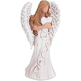 QLFJ-FurDec Resin Angel Figurines Holding Heart, Praying Guardian Angel Statue for Home Decor Hand-Painted Memorial Gifts Thanksgiving Christmas (Wood Grain)