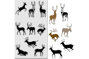 Threetols 9pcs Christmas Deer Clear Stamps for Card Making, Elk Clear Rubber Stamps Jumping Deer Stamps for Holiday Card Making Decor DIY Scrapbooking Transparent Album Decor Paper Craft