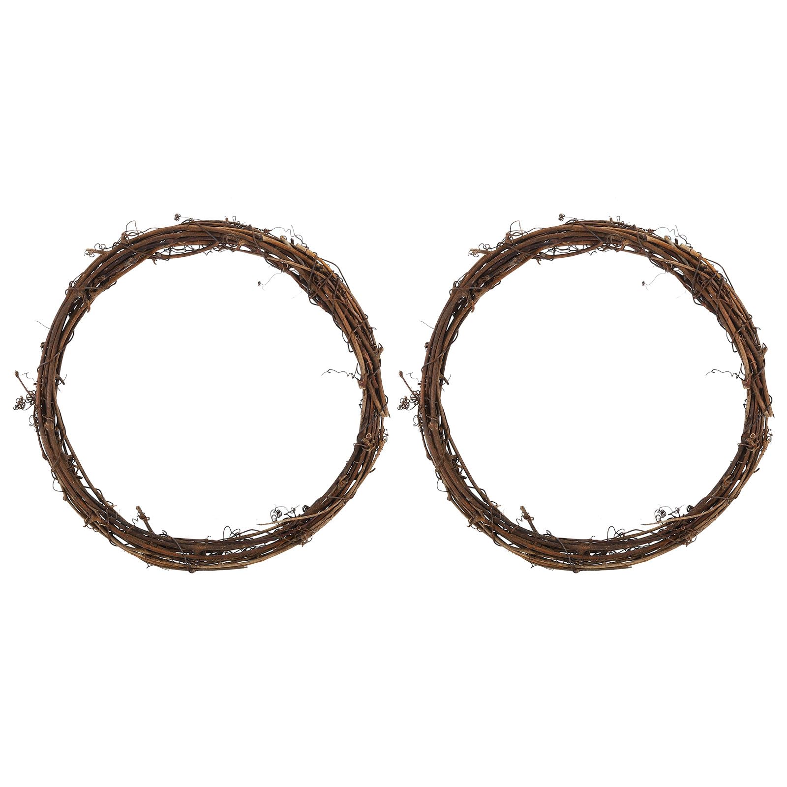 PATIKIL 8 Inch Rattan Wreath, 2 Pcs Christmas Round Natural Vine Branch Wreath Garland Floral Ring Hoop for Door Window Hanging Decorations, Brown