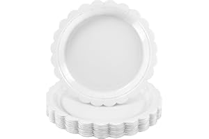 NatNarr 30 Pcs Scalloped Plates 9 Inch Disposable White Paper Plates Cute Dessert Cake Plate Dinner Party Plate for Wedding, Birthday, Graduation