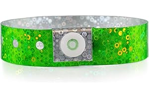 100 WristCo Green Holographic Plastic Wristbands for Events – Extended Wear, Glowing Color Prevents Reuse – Premium-Grade Bracelets for Hospital & Medical ID, Party & VIP Identification
