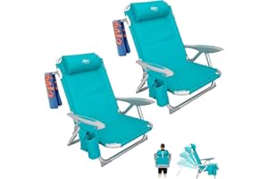 #WEJOY Beach Chair for Adults, Reclining Adjustable Position,Lay Flat Lightweight Folding Portable Aluminum Chair with Backpack Straps,Padded headrest, Heavy Duty 400 lbs Lawn Chair for Beach, 2 Pack