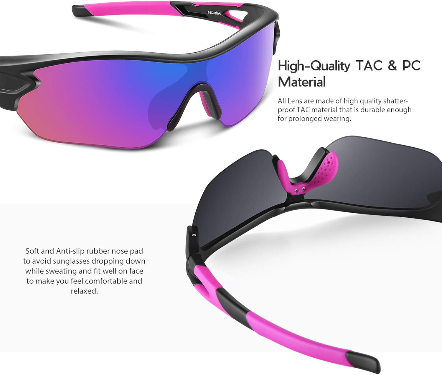 BEACOOL Polarized Sports Sunglasses for Men Women Youth TAC Glasses UV400 Protection Cycling Running Driving Fishing Golf Motorcycle Baseball,Black Pink - Image 4