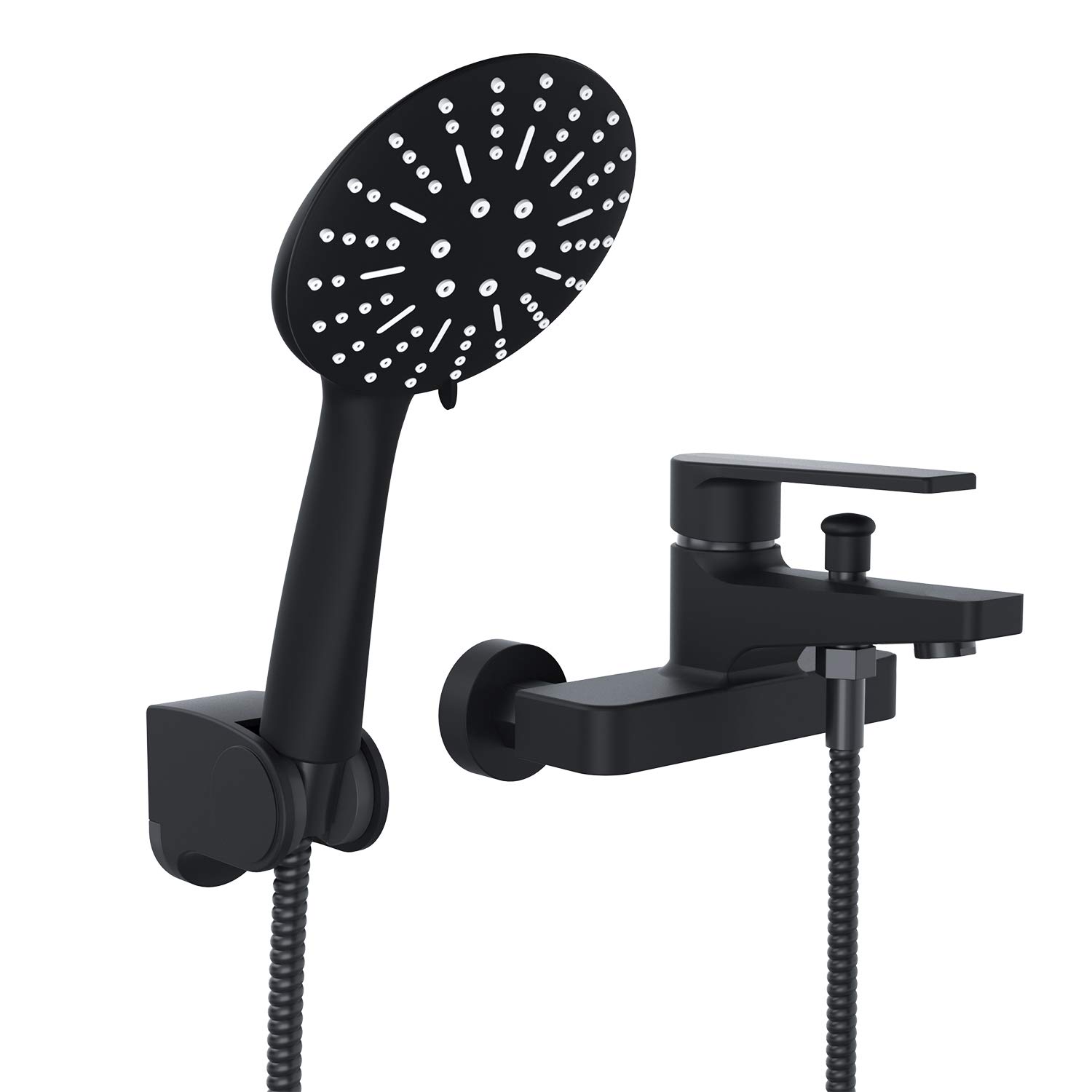 Mainen Bathroom Single Lever Bath Shower Mixer Kit Tap Black Bathtub tap with Shower Head Including Handset Wall Bracket