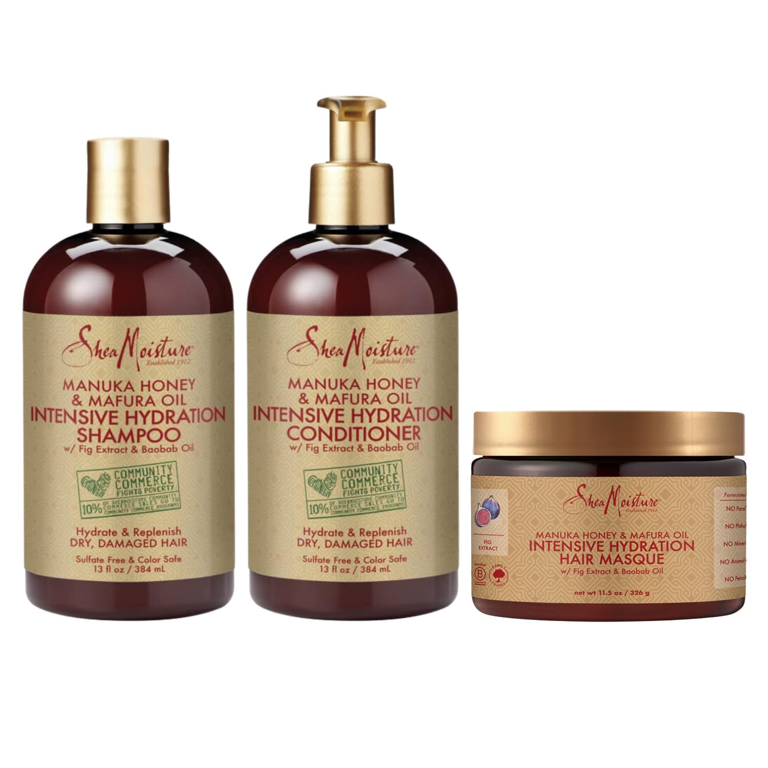 SheaMoisture Manuka Honey & Mafura Oil Intensive Hydration Combination Set – Includes 13 oz. Shampoo, 13 oz. Conditioner & 12 oz. Hair Masque