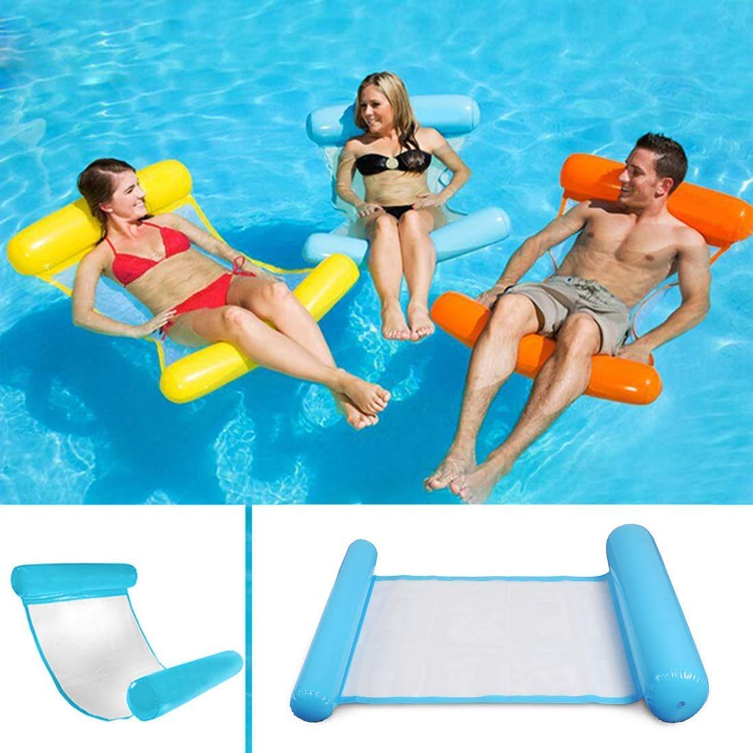 Sinwind Water Hammock, Swimming Pool Beach Floating Recliner Inflatable Water Hammock Floating Bed Lounge Chair Drifter Swimming Pool Beach Float for Adult (blue)