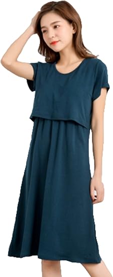 Amazon Co Jp エヘウ マタニティ ワンピース 授乳服 半袖 ダークグリーン L 服 ファッション小物