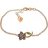 Galaxy Gold GG 0.87 CTW 14k Solid Rose Gold Flower Bracelet Amethyst Peridot