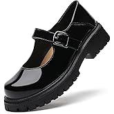 XMM Mary Jane Shoes Platform Chunky Mary Janes for Women Ladies Comfort Leather Round Toe Non-Slip Dressy Casual Cute Girls School Work Shoes