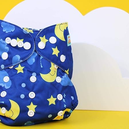 Alvababy Elastic Microseude Pocket Diaper with 5 Layered Charcoal Bamboo Insert (Good Night)