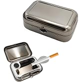 YTFRL Portable Ashtray, Stainless Steel Mini Creative Pocket Ash Tray with Windproof Lid, Universal Cigarette Snuffer Compact Ashtray for Car Home Office Outdoor, Car Accessories (All-Black)