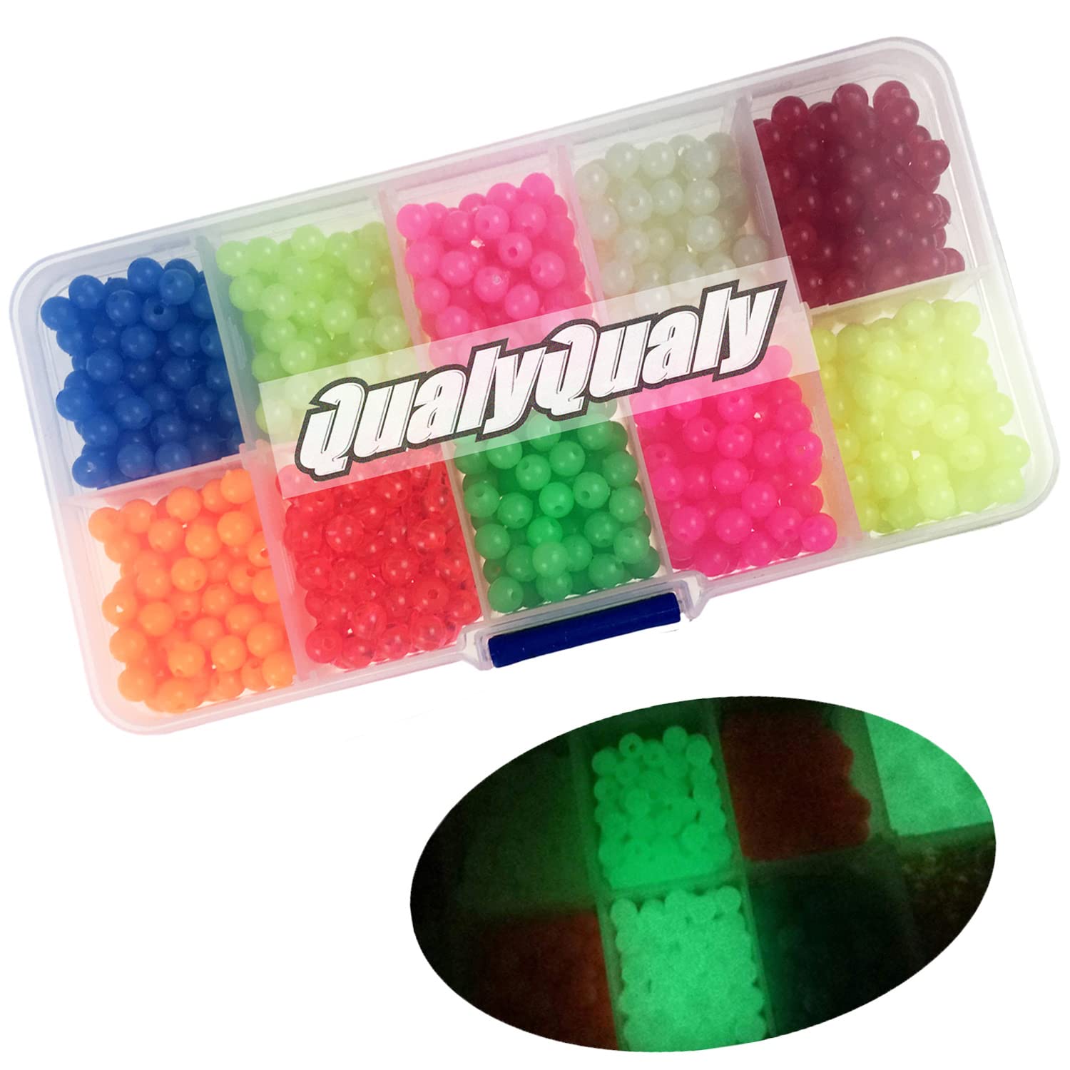 QualyQualy Assorted Hard Plastic Glass Fishing Beads - Red, Yellow, Mixed Color, Glow Luminous - 4mm, 6mm, 6.5mm, 8mm, 10mm, 12mm (1000Pcs 4mm/0.15in)