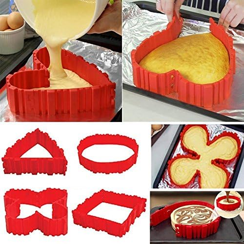 TOP COVER 4PCS Nonstick Silicone Cake Mold Cake Pan Magic Bake Snake DIY Baking Mould Tools - Heart Butterfly Round Square - about 9 inch(22cm), 6 inch(17cm), 4 inch(11cm)