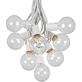 G50 Patio String Lights with 25 Clear Globe Bulbs – Outdoor String Lights – Market Bistro Café Hanging String Lights – Patio Garden Umbrella Globe Lights - White Wire - 25 Feet