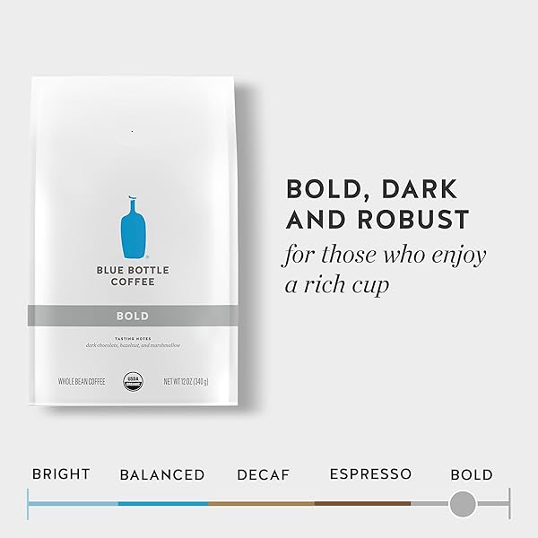 BLUE BOTTLE WHOLE BEAN ORGANIC COFFEE, BOLD, DARK ROAST, 12 OUNCE BAG (PACK OF 1)