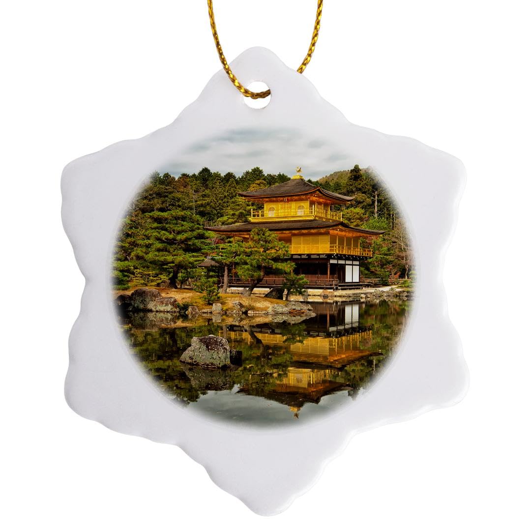 3dRose Kyoto, Japan, Golden Temple Snowflake Ornament, Multi-Colour, 3-Inch