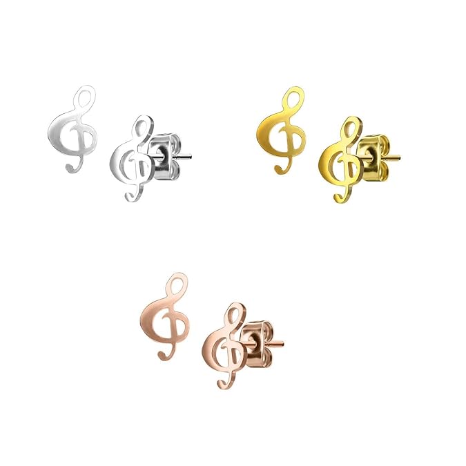 beyoutifulthings Damen 1 Paar funkelnde Ohr-ringe GROSSER NOTENSCHLÜSSEL 6,5x12 mm Ohr-ringe Ohr-stecker Chirurgenstahl Set S