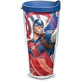 Tervis Marvel - Captain America Iconic Made in USA Double Walled Insulated Tumbler Cup Keeps Drinks Cold & Hot, 24oz, Clear