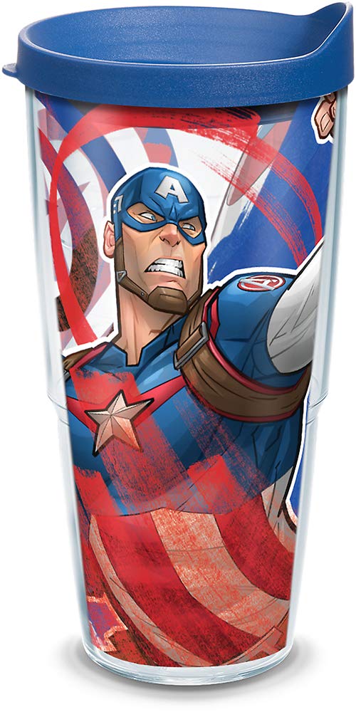 Tervis Marvel - Captain America Iconic Made in USA Double Walled Insulated Tumbler Cup Keeps Drinks Cold & Hot, 24oz, Clear
