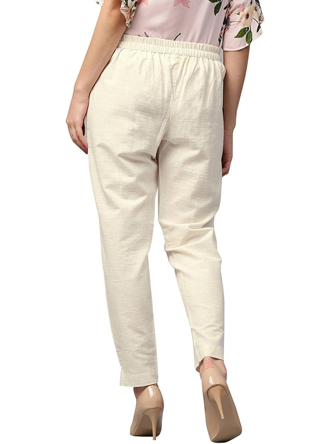 arihant women's/girl cotton slub trouser pant (off-white)