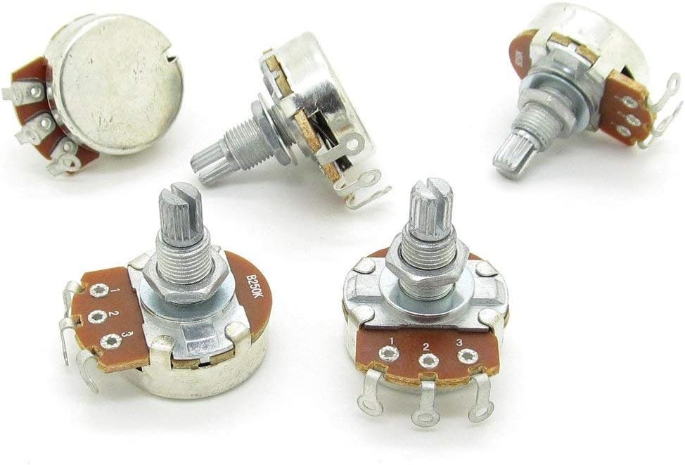 Pxyelec 5 Pack Full Size B250k Long Split Shaft 18mm Electric Guitar Bass Volume Tone Pots Potentiometer