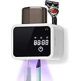 Wall Mounted Toothbrush Cleaning Holder, 2 Slots UV Toothbrush Cleaner with LED Screen, Timer and Cup, Smart Toothbrush Storage with Heating and Fan Drying for Bathroom Organizer & Decor - White