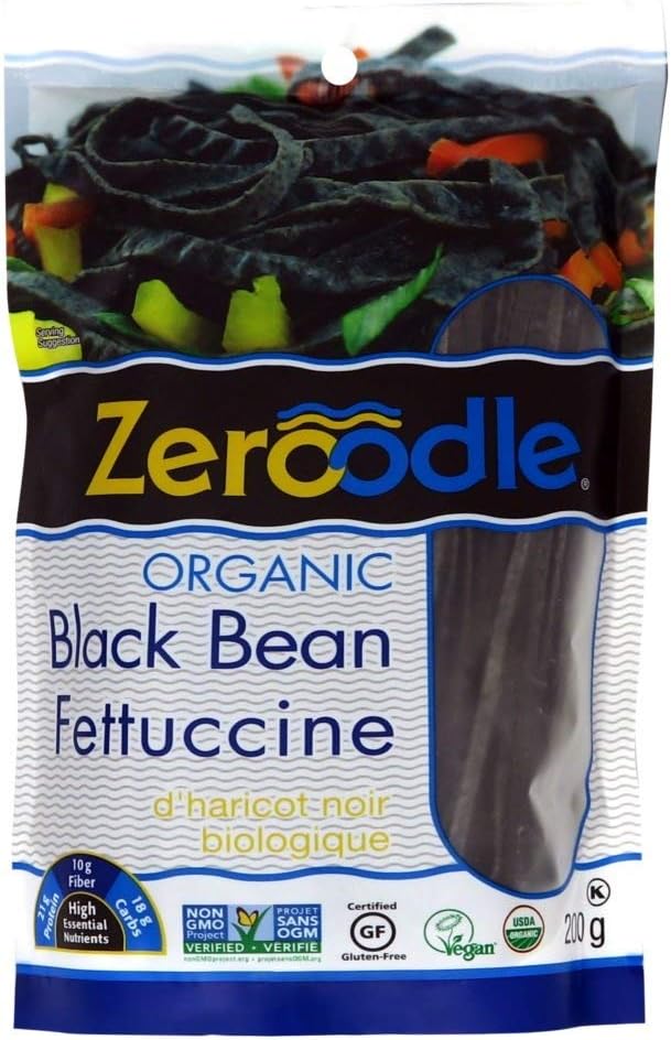 Zeroodle 6-Pack Low Net Carb Gluten Free Vegan Pasta - Organic Black Bean Fettuccini Noodles - High Protein