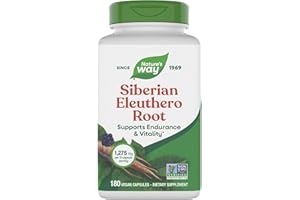 Nature's Way Premium Herbal Siberian Eleuthero Root Supplement, Supports Endurance & Vitality*, Adaptogen*, 1,275mg per 3-Capsule Serving, Non-GMO Project Verified, 180 Capsules (Packaging May Vary)