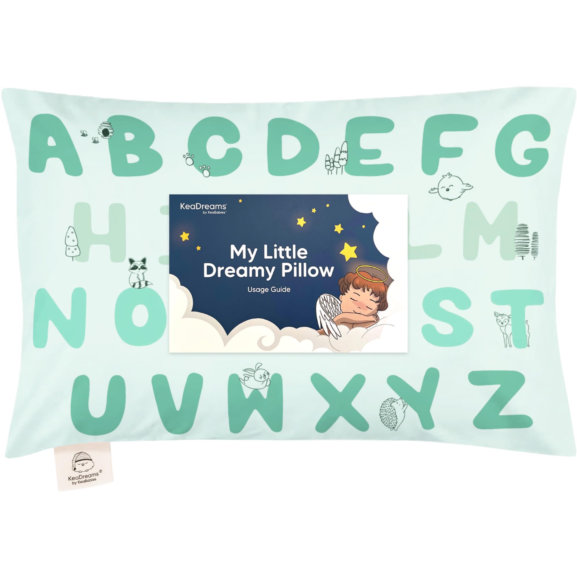 Photo 1 of Toddler Pillow with Pillowcase - 13x18 My Little Dreamy Kids Travel Bed Pillows for Sleeping, Organic Cotton Small Pillowcase, Soft & Breathable, Machine Washable, Toddlers 2-5 years old (KeaABC Mint)
