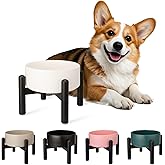 Raised Ceramic Dog Bowl - Elevated Food Water Dish with Stainless Steel Stand - for Small to Medium Dogs - 6 Inch - 2 Cups (28.75 fl oz) - White