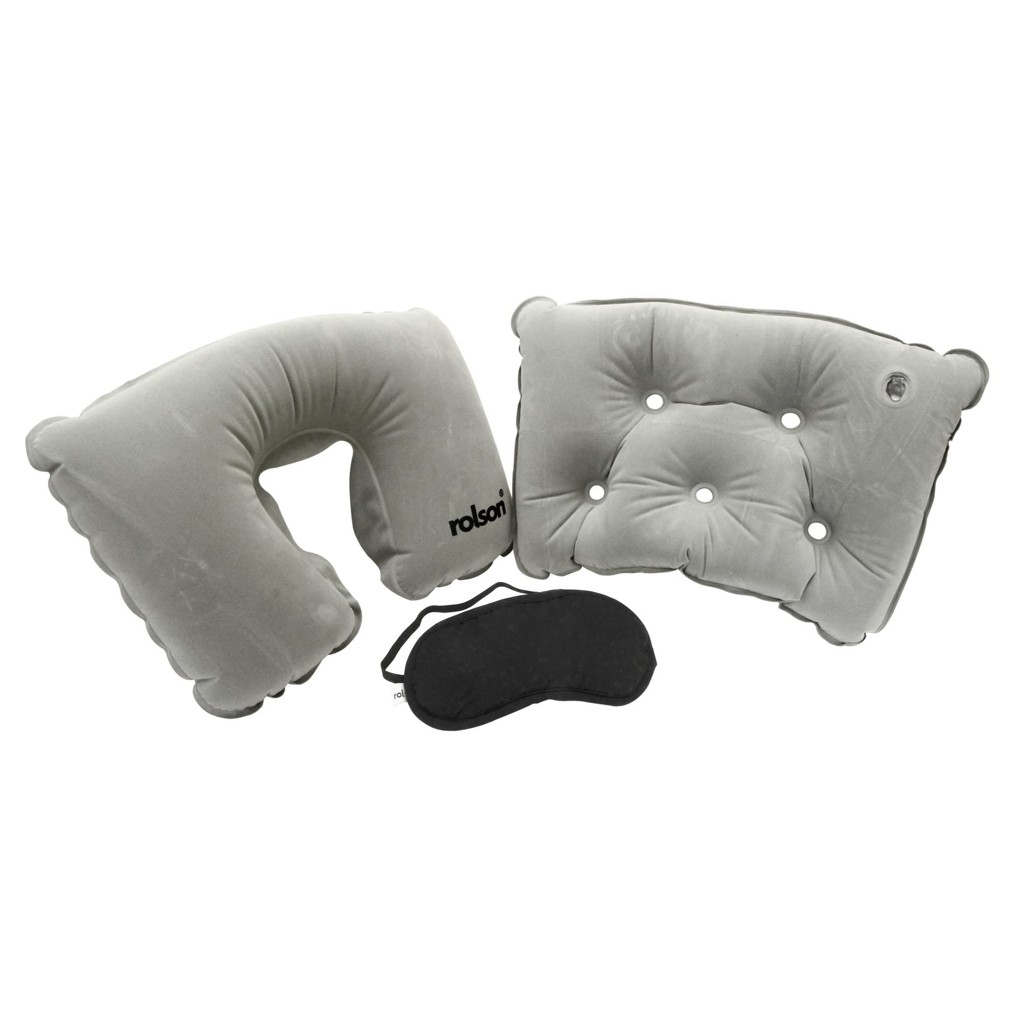 Rolson 3pc Travel Kit Eye Pillow, Cushion Sleep Mask, 18 cm, Grey