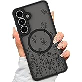 AIGOMARA Magnetic Case for Samsung Galaxy S25 [Compatible with MagSafe] Cute Black Flower Floral Case for Women Girls Soft TPU Bumper Hard PC Back Anti-Fall Shockproof Protective Slim Cover