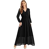 CYiNu Long Sleeve Maxi Dress for Women Chiffon V Neck Boho Floral Long Dress