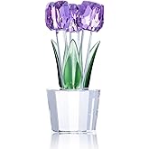Movdyka Tulips Glass Flowers Figurines Crystal Decor Collectibles Crystal Purple Flowers Bouquet Ornaments Mothers Day Tulip Gifts for Women on Anniversary Wedding Christmas Valentines