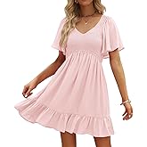 LILLUSORY Women's Flowy Casual Mini Dresses 2026 Summer Graduation Smocked V Neck Vacation Dress Dress with Pockets