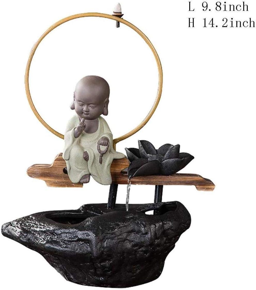 Aohi WXQ-XQ Sculptures Statue Desktop Fountain,Desktop Zen Fountain Little Monk Water Fountain Censer Buddha [Household] [Office] Fortune Desktop jewelr (Color : Did Not Say, Size : 14.2inch)