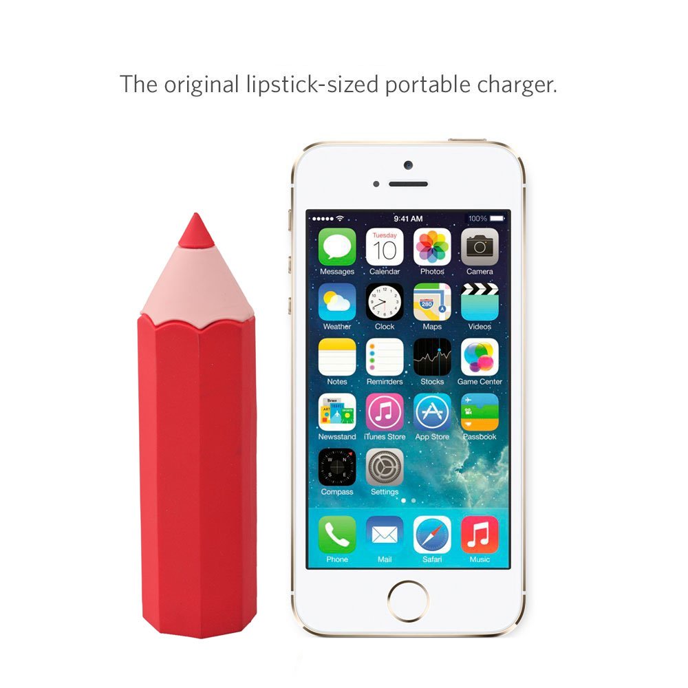 Portable Power Bank, 2600mAh Universal-Compact External Battery Multi-Port USB Chargers for iPhone, iPad, Smartphones and Tablet (Red School Pencil Design)