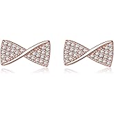 SLUYNZ Solid 925 Sterling Silver CZ Bow Earrings Stud for Women Teens Bowknot Stud Earrings