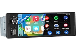Pyniro Single Din Car Stereo Touchscreen Radio 6.36 Inch, CarPlay & Android Auto HD IPS with Bluetooth with Backup Camera, Su