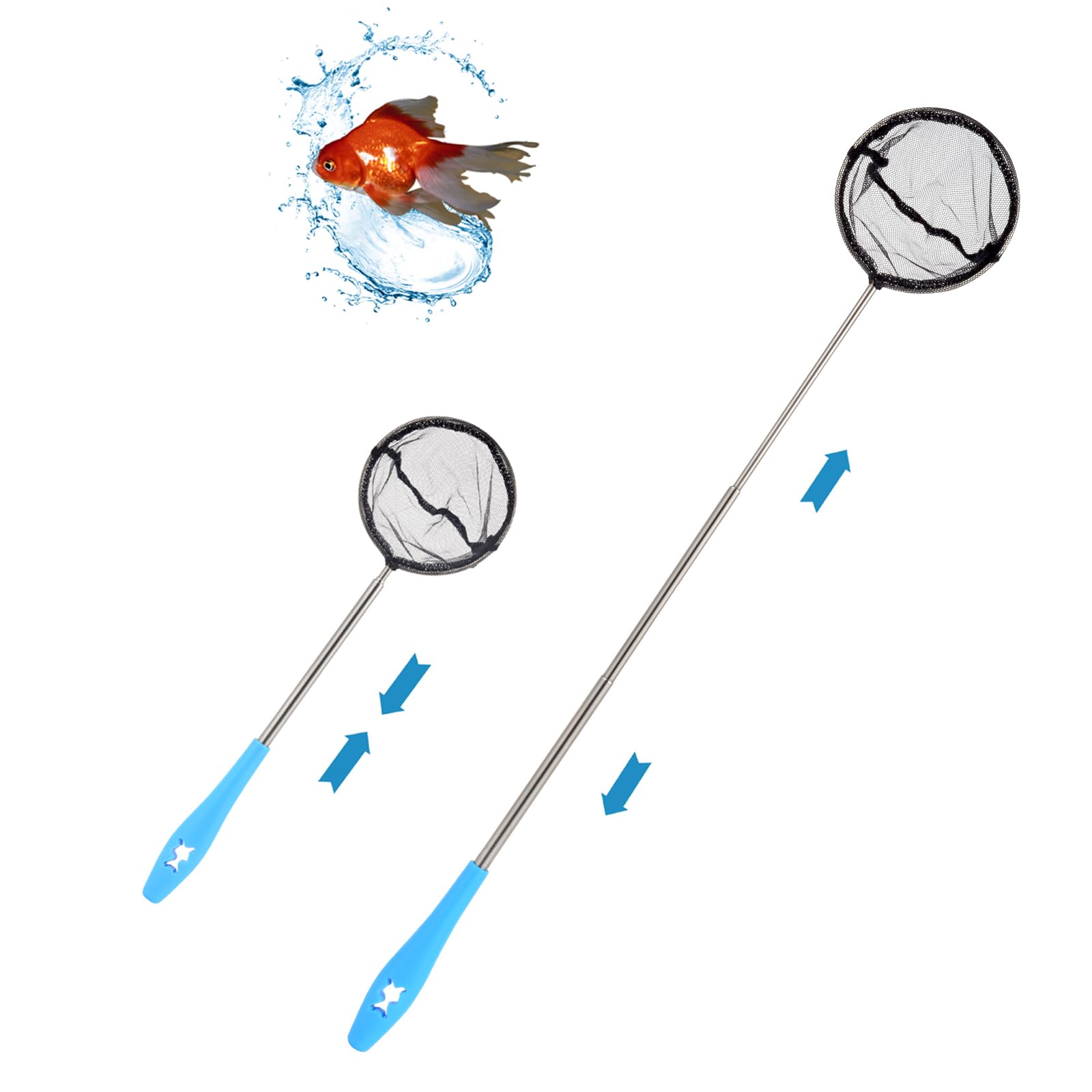 Aquarium Net - Stainless steel Handle Retractable Fish Tank Net - For Catching Small Fish And Shrimp And Cleaning Aquariums, Retractable 31-61 cm, Blue