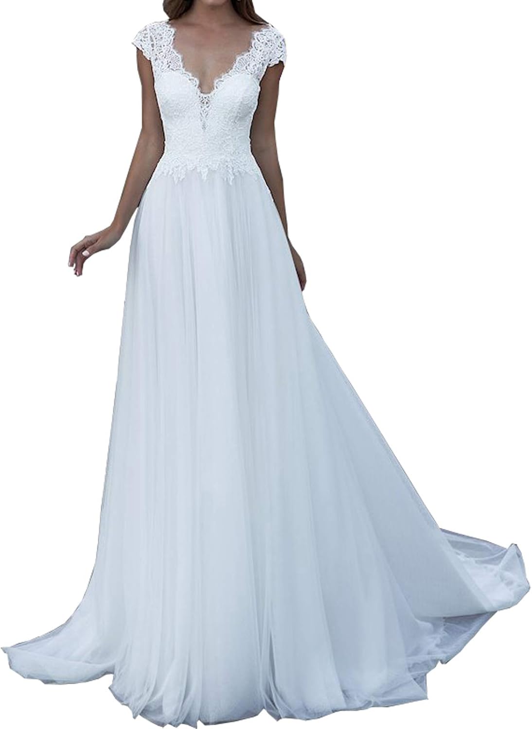 Amazon.com: Women's Long Summer White Boho Lace Wedding Dresses for