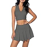 Women's 2 Piece Tennis Dresses High Waisted Pleated Skirt Sets Golf Outfits Sleeveless Racerback Padded Crop Top