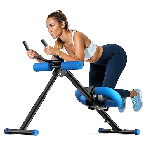 OWLSKY Ab Machine, Adjustable Ab Trainer Machine for Abs Workout at Home Gym, Foldable, Knee Protection, Abdominal Trainer for Stomach Workout Blue