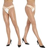 Yilanmy Shiny Sheer Tights Open the Crotch pantyhose for Women High Waist shimmery tights Oil Shimmery Nylons 2 Pairs