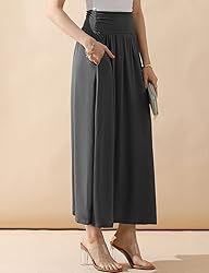 DOUBLJU Casual High Waisted Maxi Skirts with Pocket