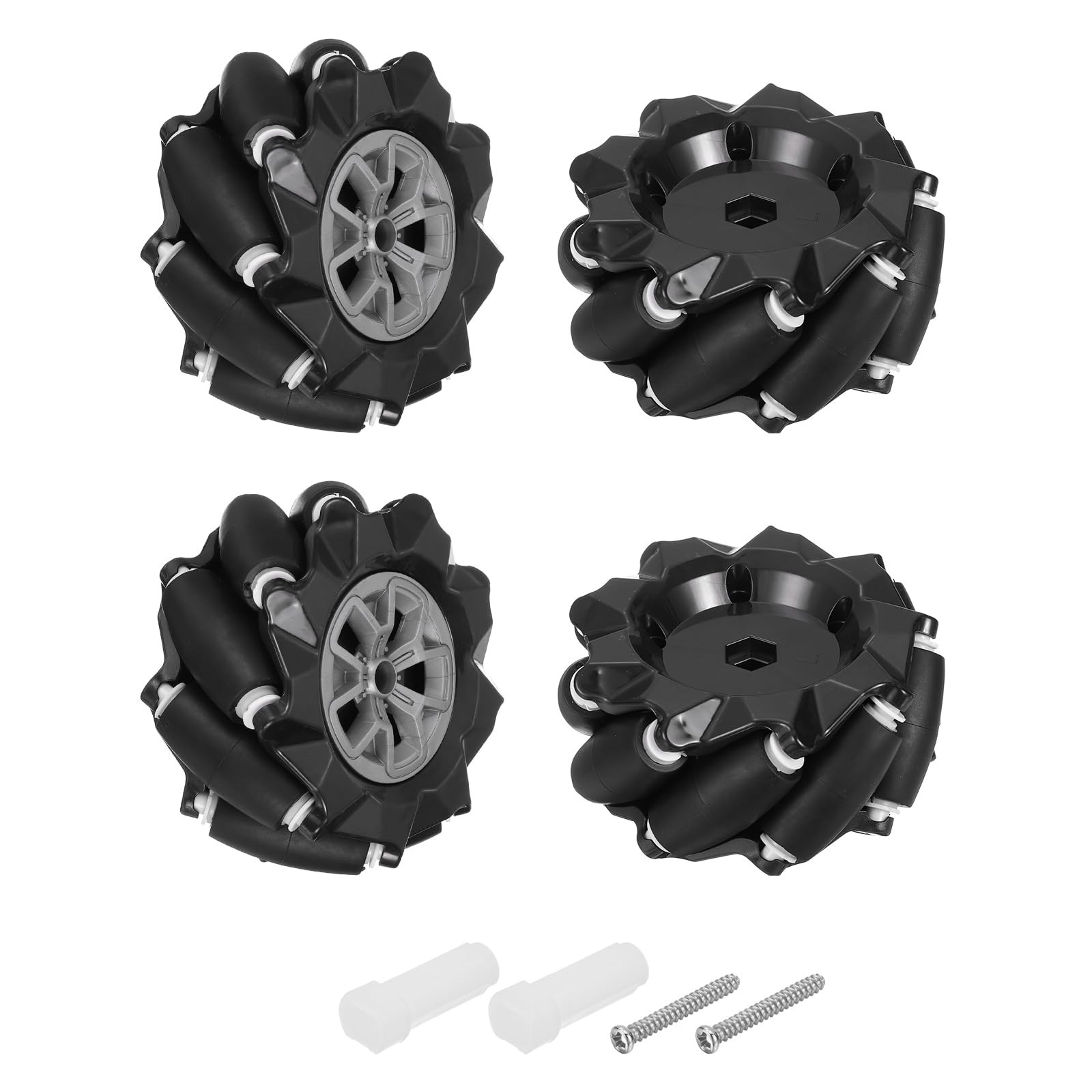 sourcing map 4Pack Mecanum Wheels Set, 97mm / 3.82 ABS Rubber Left and Right Omnidirectional Wheels for Smart Robot Car Parts DIY Models Accessories, Black