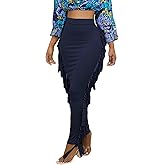 LYANER Women's Fringed Side Tassels Elastic Waist Slim Bodycon Pencil Maxi Skirts