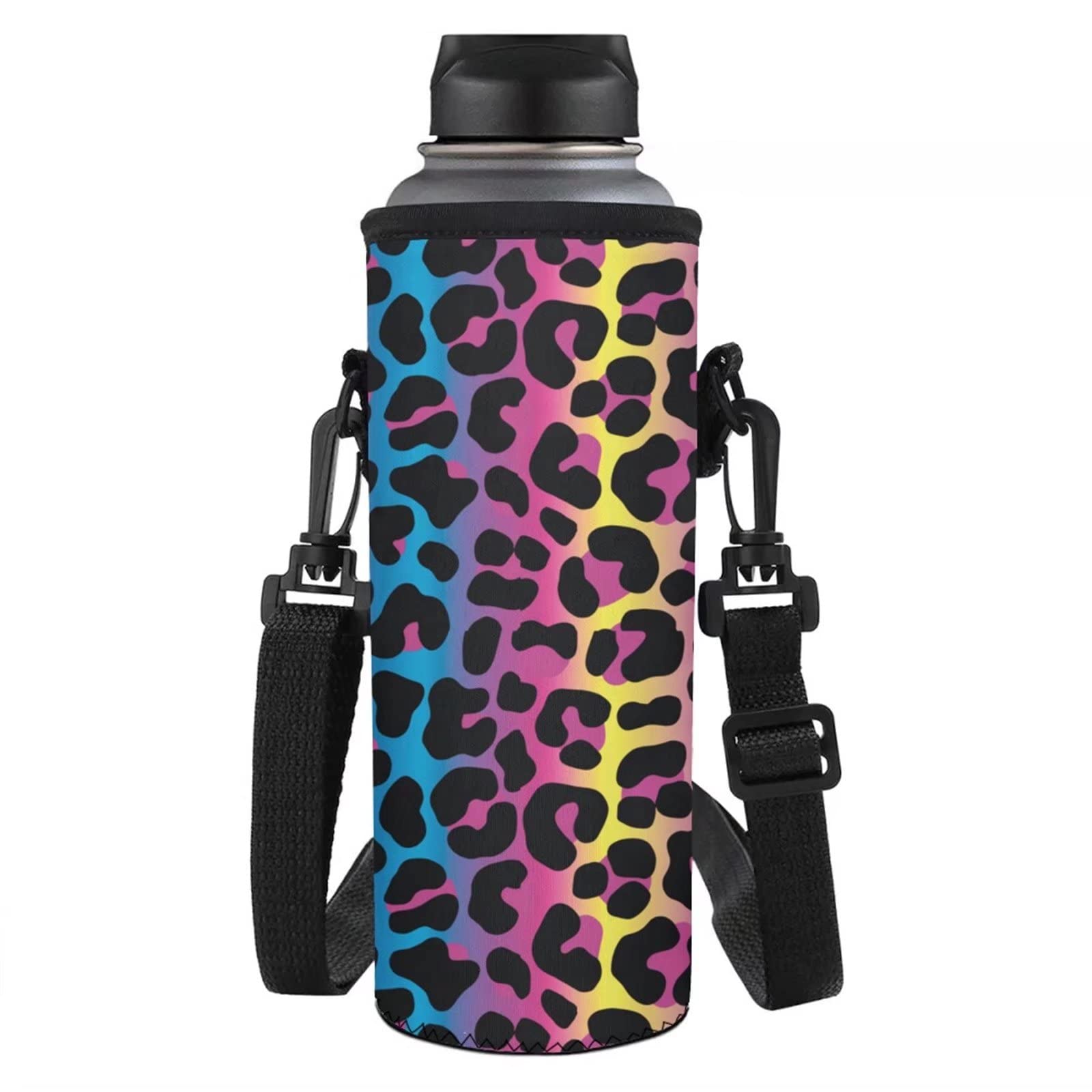 Jndtueit Colorful Leopard Print Water Bottle Carrier,Insulated Neoprene Water Bottle Sleeve Holder Cover for Gym,Sports,School