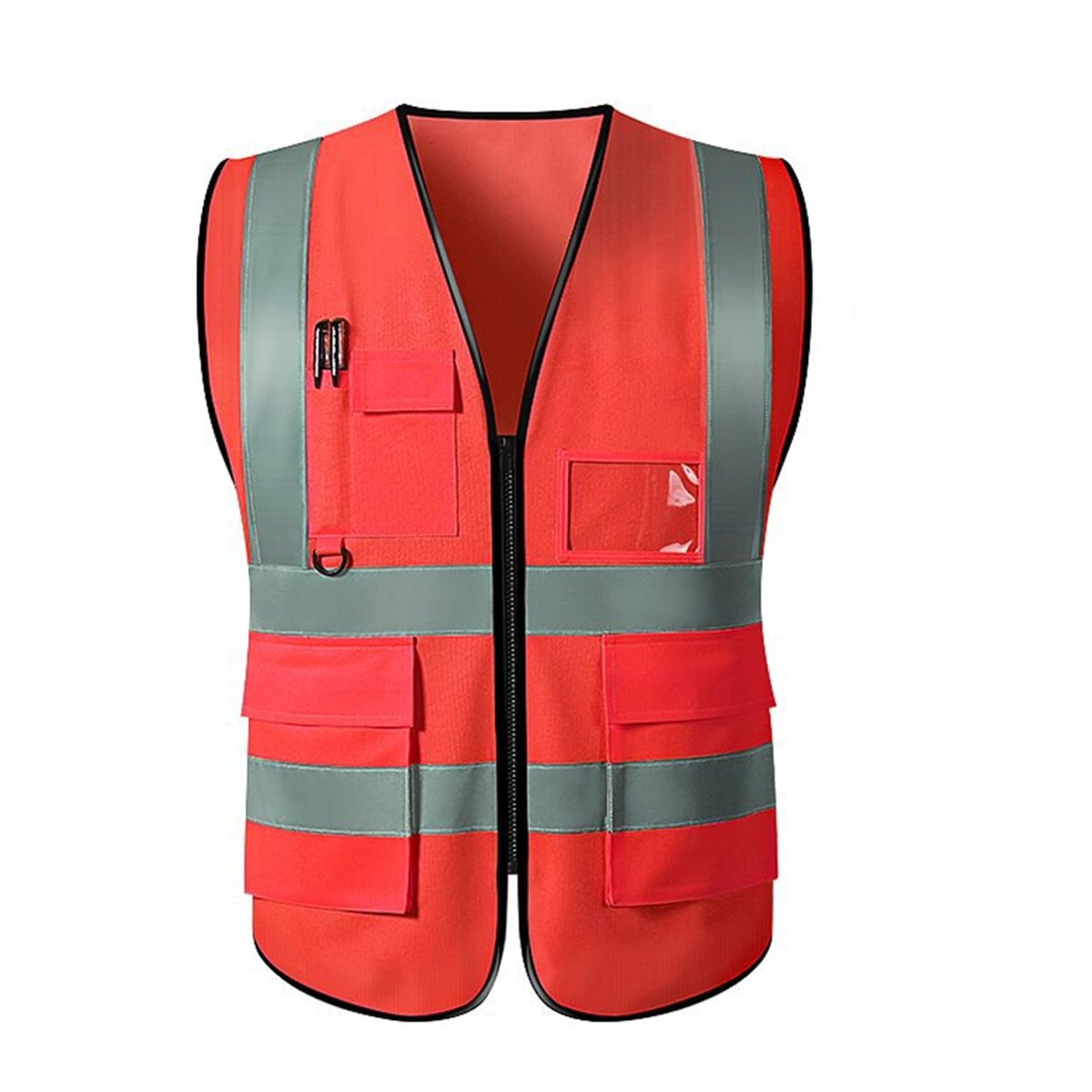 Hi Vis Vests for Men Women, 9 Pockets High Visibility Vest with Reflective Strips, Meets ANSI/ISEA Standards, Red, Large