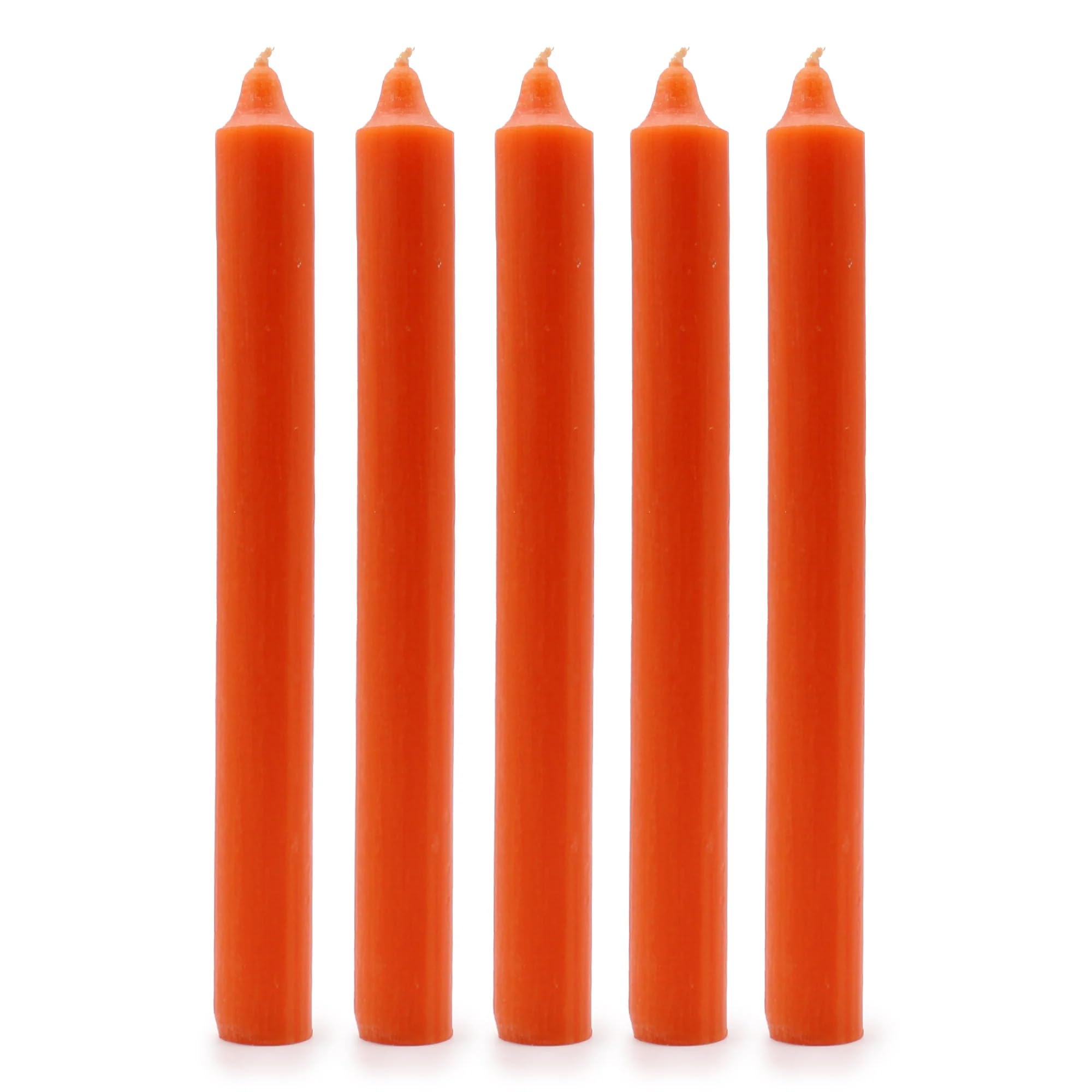 Solid Colour Dinner Candles, Pack of 5 Handmade Candles 20cm x 2cm Rustic Look Bistro Style Taper Candles (Rustic Orange)